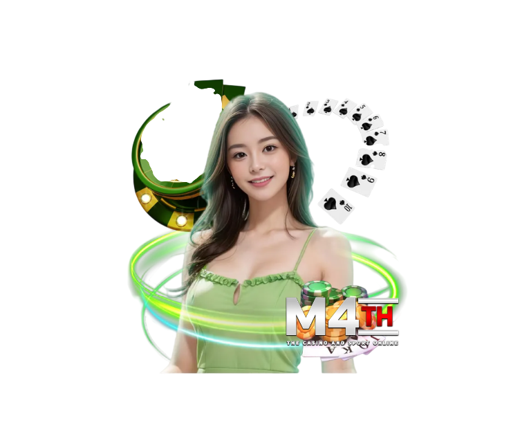 ภาพโปรโมตเว็บ M4TH สวมชุดสีเขียวถือไพ่และคลาสสิกมีระบบควบคุมแสงสีเขียวโทนภาพแนวใหม่ที่ทันสมัย